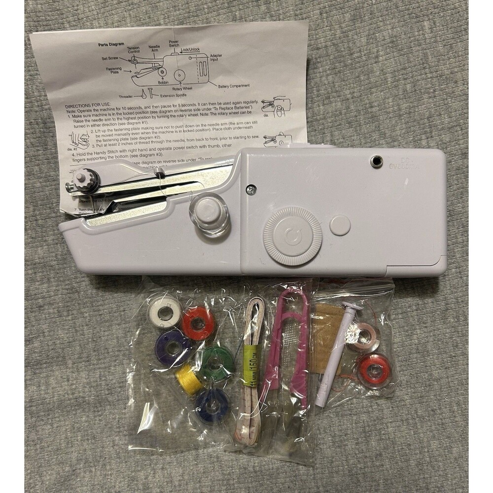Mini Handheld Sewing Machine Portable (White) Directions and Sewing Kit Included